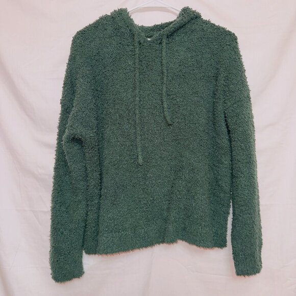 Aerie Green Long Sleeve Fuzzy Sherpa 'All Love' Hooded Pullover Sweater size XS - Picture 1 of 7